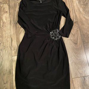 Nine West Long Sleeve Dress with Ruching and Hip Embellishment